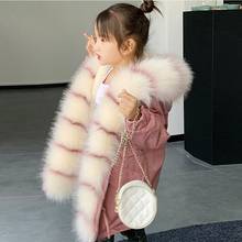 Куртка детская из искусственного лисьего меха, с подкладкой, K31, теплая, зимняя, 2021 2024 - купить недорого