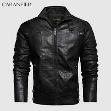 CARANFIER-Chaqueta clásica de cuero sintético para hombre, abrigo grueso y cálido de terciopelo, de alta calidad, para motociclista, vaquero, Invierno 2024 - compra barato