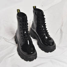 Botas de nieve planas para Mujer, zapatos de punta redonda con plataforma de cuero negro, de felpa, Invierno 2024 - compra barato