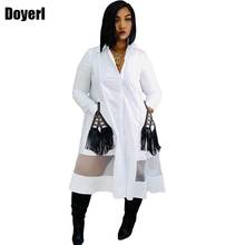 Long Sleeve Loose Shirt Dress Women Mesh Patchwork Tassel Pockets White Shirt Dress Autumn Oversized Midi Casual Shirt Dress 2024 - buy cheap