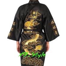 Free Shipping Black Chinese Men's Silk Satin Robe Embroidery Kimono Bath Gown Dragon S M L XL XXL XXXL S0011 2024 - buy cheap
