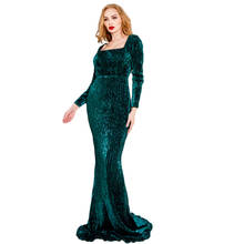 Full Sleeved sequined Evening Party Dress Stretch Floor Length Elegant Maxi Dress Square Neck 2024 - buy cheap