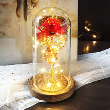 Artificial Flowers Beauty and the Beast Eternal Rose in Glass Dome Galaxy 24k Gold Foil Flower Wedding Decor Birthday Gift 2022 2024 - buy cheap