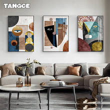 Abstracto moderno geométrico rosto quadros da parede figuras nordic posters impressão para sala de estar arte visual decoração casa 2024 - compre barato