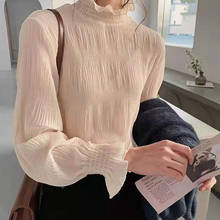 Korean Fashion Wmonen Clothing 2022 Chiffon Spliced Solid Peter pan Collar  Flare Sleeve blusas femininas shirst 0654 2024 - buy cheap