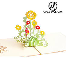 Бумажная коробка с узором DIY ручной работы 15*15 см трехмерная поздравительная открытка 3D подсолнух цветок счастливая открытка на день рождения с конвертом 2024 - купить недорого