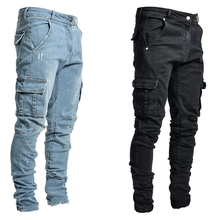 Jeans Men Pants Casual Cotton Denim Trousers Multi Pocket Cargo Jeans Men New Fashion Denim Pencil Pants Side Pockets Cargo 2024 - buy cheap