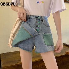 Pantalones cortos vaqueros de retales para mujer, faldas de cintura alta, estilo coreano, primavera y verano 2024 - compra barato