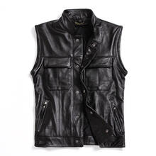 Envío gratis, chaleco de piel de vaca de nuevo estilo .100% cuero genuino hombres slim vest.mo torbiker hombres chalecos, ventas de calidad, 2024 - compra barato