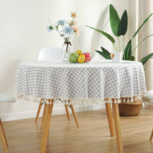 Toalha de mesa redonda xadrez branca de algodão com borla, toalha de mesa para sala de jantar, cozinha, decoração 2024 - compre barato