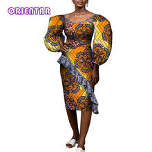 Vestido de moda Ankara para mujer, elegante vestido africano con estampado de cera, mangas abullonadas, con volantes, para fiesta WY7189 2024 - compra barato