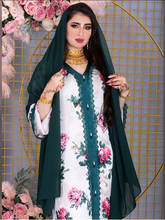 Женское платье макси с длинным рукавом, абайя джалабия с принтом роз, вязаное крючком кружево, мусульманское этническое платье в арабском, кувейтском и исламском стиле 2024 - купить недорого