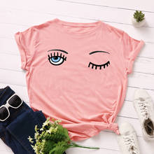 Женские хлопковые футболки с коротким рукавом, летние футболки с графическим рисунком «Wink Eye», топы для женщин, Повседневная футболка большого размера, одежда 2024 - купить недорого