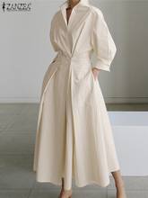 ZANZEA-Vestido camisero de manga larga para mujer, vestido elegante de gran tamaño, a la moda, con cuello de solapa, color liso, para primavera 2024 - compra barato