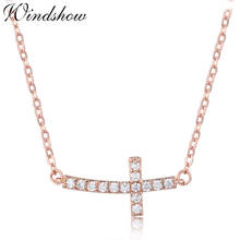 Horizontal Sideway Cross Channel Pave Crystal Slim Cable Chain Pendant Choker Necklace Women Girls Gold Color Fashion Jewelry 2024 - buy cheap