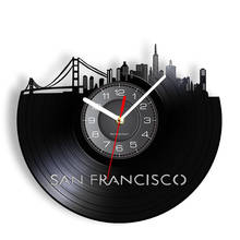 San Francisco Skyline Wall Art USA S.F. Reloj de pared de paisaje urbano, Puerta Dorada, puente, Vintage, reloj de registro de vinilo, punto de referencia de viaje 2024 - compra barato