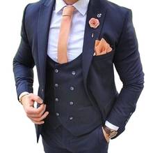 2020 Navy Blue Wedding Groom Tuxedos for Mens Suits Peaked Lapel Slim Fit Three Piece Jacket Pants Vest Custom Male Blazer 2024 - buy cheap