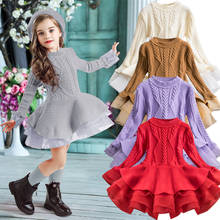 2022 Winter Knitted Chiffon Girl Dress Christmas Party Long Sleeve Children Clothes Kids Dresses For Girls New Year Clothing 2024 - buy cheap