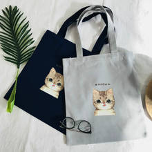 Sacola de lona feminina pano bolsa de ombro bonito dos desenhos animados gato sacos de compras 2024 - compre barato