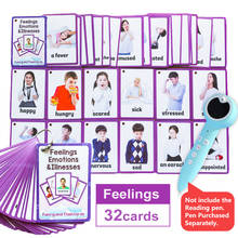Cartão word em inglês com 32 emoções, cartão educacional para aprendizagem de crianças, presente de bolso 2024 - compre barato