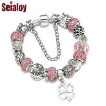 Seialoy lucky pulseira feminina, original, estrela de cristal rosa, árvore da vida, pulseira com miçangas 2024 - compre barato