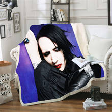 Manta de felpa de terciopelo con diseño 3D de la cantante Marilyn Manson, colcha de felpa, edredón para sofá, ropa de cama de viaje, 008 2024 - compra barato