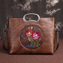 Top-Handle Bags Vintage Cowhide Tote Bags Female Handbag Embossed Floral Pattern Large Capacity Genuine Leather Messenger Shou 2024 - buy cheap