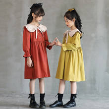 6Y to 16Y Girls Dress 2022 Fall New Mori Retro Ruffles Collar Baby Christmas Dress Kids Cotton Clothes Toddler Clothes Bow,#5633 2024 - buy cheap