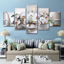 Canvas Poster 5 Pieces Abstract White Phalaenopsis Flowers Painting Pictures Wall Art  Living Room HD Prints Home Decoration 2024 - buy cheap