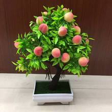Bonsai de plantas artificiais, vaso de plástico de laranja + árvore de fruta pequena em vaso para casa sala de estar conjunto de flores, decoração de loja e festa de hotel 2024 - compre barato
