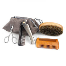 Conjunto de escova de cerdas de javali para barba, masculino, profissional, pente, tesoura, reparo, ferramentas para barbeiro, madeira 2024 - compre barato