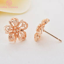 6PCS Flower 13.5MM 24K Champagne Gold Color Plated Brass Flower Stud Earrings Diy Jewelry Findings Accessories wholesale 2024 - buy cheap
