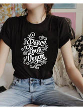 Летняя повседневная женская футболка с надписью «Peace Love Vegan», футболка с короткими рукавами и круглым вырезом, Милая футболка со слоганом в стиле Харадзюку 2024 - купить недорого