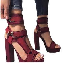 Sandalias de tacón alto con correa y hebilla para mujer, zapatos de verano, color rojo vino, verde, a la moda, gruesos 2024 - compra barato