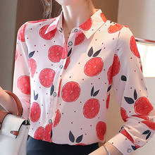 Женская блузка с отложным воротником, офисная блузка для женщин, топы, шифоновая блузка с длинным рукавом и принтом, рубашка D441, 2021 2024 - купить недорого