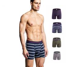 fashion Big yards men's boxers Full Cotton Lycra Man Lengthen Straight Angle stripe Underpants 2024 - buy cheap