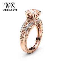 WEGARSTI-Anillo de circonita cúbica Vintage para mujer, sortija de compromiso de cristal de corte redondo, oro rosa hueco, joyería de plata 925 2024 - compra barato