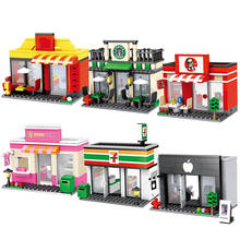 Leduo-minitienda de juguete en miniatura, tienda de ciudad en miniatura, bloques de construcción, modelo 3D, carretera de esquina, cafetería 2024 - compra barato