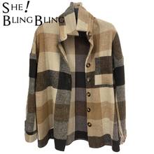 SheBlingBling Checked Shirt 2021 Spring Autumn Office Lady Plaid Shirts Women Casual Blouses Long Sleeve Button Loose Thick Tops 2024 - buy cheap