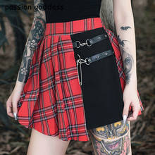 Женская плиссированная мини-юбка с высокой талией, красная клетчатая короткая трапециевидная юбка составного кроя с блестками в стиле Харадзюку, большие размеры, Y2k, 2021 2024 - купить недорого