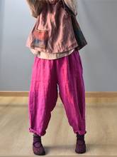 Calça feminina folgada de linho, peça calça feminina cintura elástica plus size 2020 2024 - compre barato