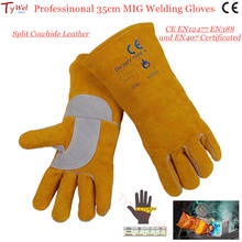 Professional 35cm MIG Welding Gloves (14in) Split Cowhide Leather Reinforced Thumb Palm CE Gold Weld Arc Welder Worker Glove 2024 - buy cheap