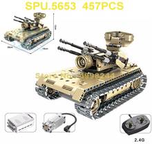 Brinquedo de blocos de construção usb, 457 peças, controle remoto militar technic rc auto propelido por arma de avião, tanque com rotação 360 2024 - compre barato