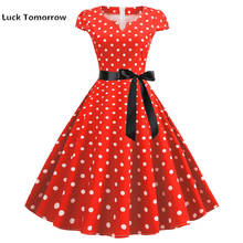 Red White Polka Dot Vintage Dress Summer Women Floral Print Short Sleeve Retro Robe Rockabilly Dresses Party Jurkjes 2022 2024 - buy cheap