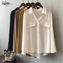 Blusa holgada informal de seda satinada para mujer, camisa de manga larga para oficina, cuello vuelto, color blanco, Otoño, 2021 2024 - compra barato