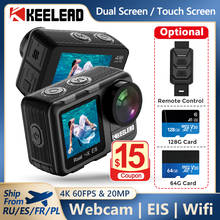 Экшн-камера KEELEAD K80, 4K, 60 кадров/с, EIS, 5-40 м, водонепроницаемая, 20 МП, 2,0 дюйма, сенсорный ЖК-дисплей 1,4 дюйма, веб-камера с двойным экраном, Wi-Fi, Спортивная видеокамера 2024 - купить недорого