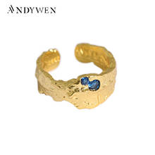 Andywen 925 prata esterlina ouro resizable azul anéis mulheres ajustável casamento rock punk círculo rock punk jóias de casamento 2024 - compre barato