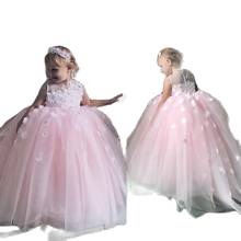 Lovely Beads Flower Girl Dresses Floral Appliques Jewel Neck Capped Pageant Dress Kids Party Gown 2024 - buy cheap