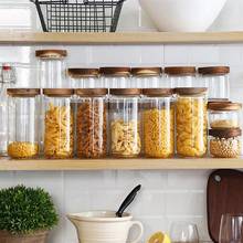 Durable Glass Sealed Can Food Storage Tank Bamboo Lid Tea Canister Kitchen Storage Glass Sealed Cans Food Seasoning Jars 2024 - buy cheap