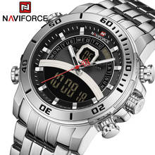 Naviforce relógio masculino de pulso, relógios de aço inoxidável esportivo, digital de quartzo militar para negócios, 9181 2024 - compre barato